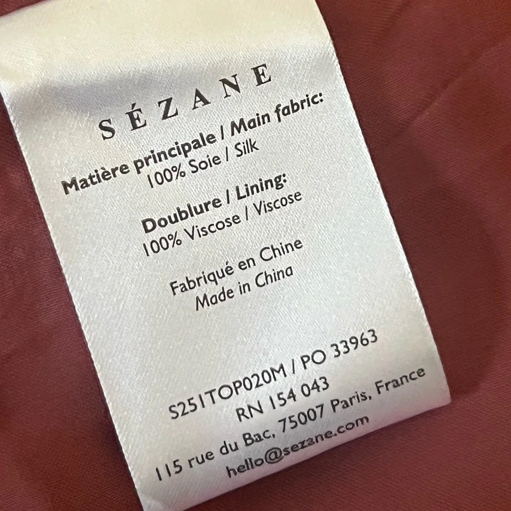 Sezane Editions 100% Silk Pearlena Top in Cacao Mahogany Brown NWT US 4 - Picture 7 of 11
